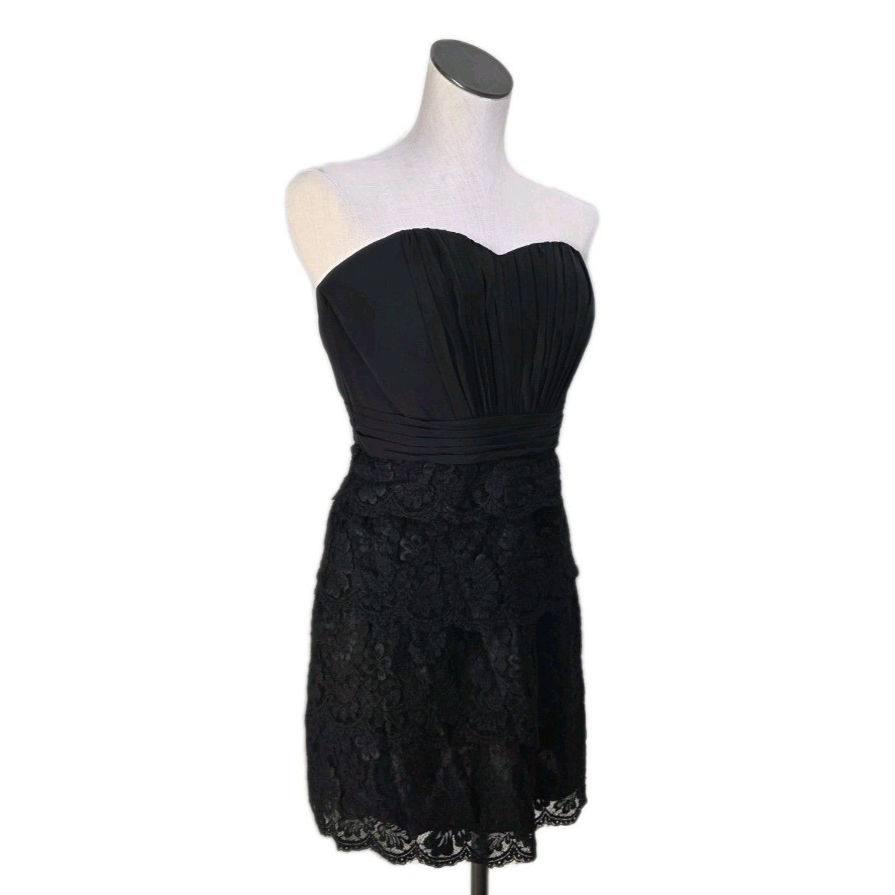 Davids Bridal Strapless Mini Cocktail Dress Size 8 Black Chest Pleats Lace Nwt